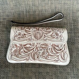 All leather artesian clutch purse